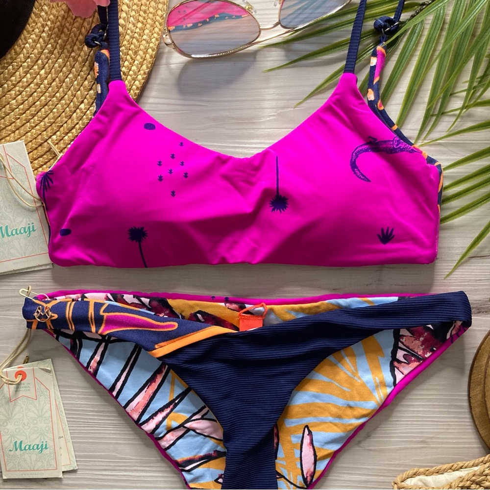 RARE Maaji • Reversible Tropical Floral Bralette Bikini Top | Thin Side Bottoms